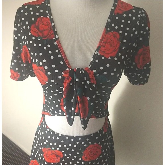 Women's Cut It Out Floral Polka Dot Rose Pattern Mini Dress Size 4 Nasty Gal - Picture 5 of 12